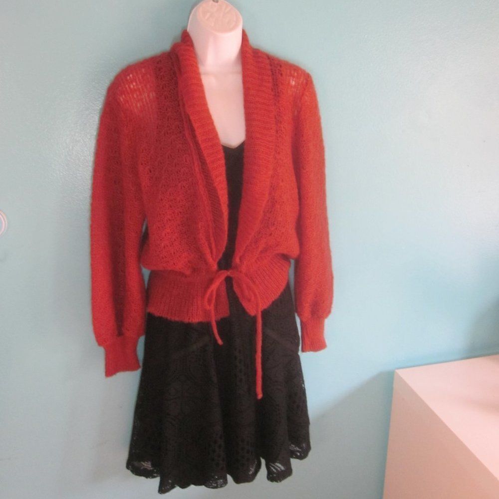 Vintage Japanese Specialty House Womans Dark Orange Knit Cardigan Best Fit S-M-L
